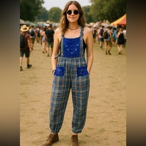 Vintage Guatemalan Blue Patterned overalls jumpsuit dungarees